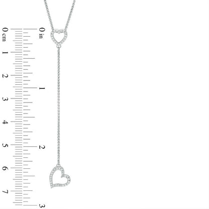 0.17 CT. T.W. Natural Diamond Tilted Heart "Y" Necklace in Sterling Silver - 38"