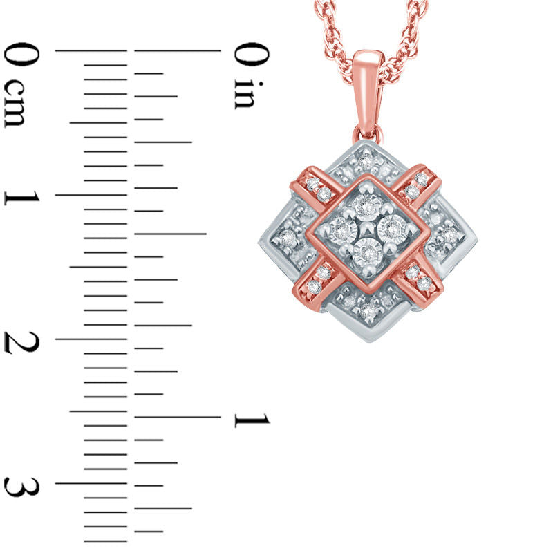 Natural Diamond Accent Tilted Square Pendant in Sterling Silver and 14K Rose Gold Plate