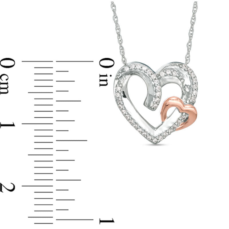 0.1 CT. T.W. Natural Diamond Interlocking Heart Pendant in Sterling Silver and 10K Rose Gold