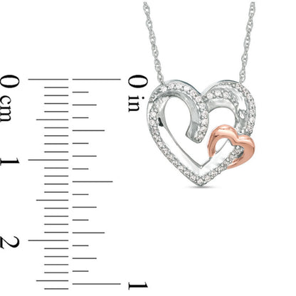 0.1 CT. T.W. Natural Diamond Interlocking Heart Pendant in Sterling Silver and 10K Rose Gold