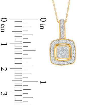 0.33 CT. T.W. Composite Natural Diamond Cushion Frame Antique Vintage-Style Pendant in 10K Yellow Gold