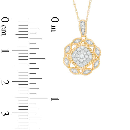 0.13 CT. T.W. Composite Natural Diamond Flower Antique Vintage-Style Pendant in 10K Yellow Gold