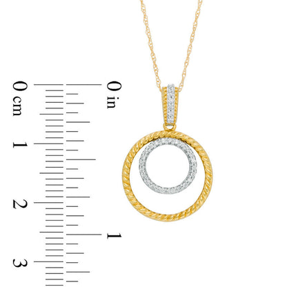 0.1 CT. T.W. Natural Diamond and Rope-Textured Double Circle Pendant in 10K Yellow Gold