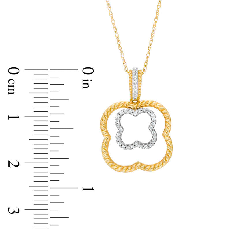 0.1 CT. T.W. Natural Diamond and Rope-Textured Double Clover Pendant in 10K Yellow Gold
