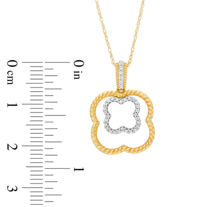 0.1 CT. T.W. Natural Diamond and Rope-Textured Double Clover Pendant in 10K Yellow Gold