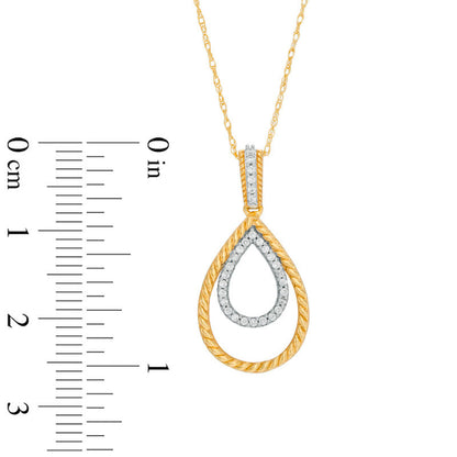 0.1 CT. T.W. Natural Diamond and Rope-Textured Double Teardrop Pendant in 10K Yellow Gold