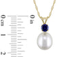 8.0 - 8.5mm Baroque Cultured Freshwater Pearl and Blue Sapphire Pendant in 14K Gold - 17"
