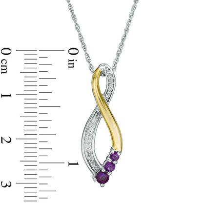 Amethyst and Natural Diamond Accent Three Stone Infinity Pendant in Sterling Silver and 10K Yellow Gold