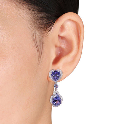 Pear-Shaped Tanzanite and 1 CT. T.W. Diamond Frame Double Drop Earrings in 14K White Gold (H/SI2)