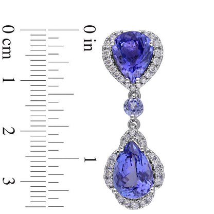 Pear-Shaped Tanzanite and 1 CT. T.W. Diamond Frame Double Drop Earrings in 14K White Gold (H/SI2)