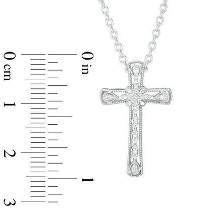 Natural Diamond Accent Antique Vintage-Style Cross Pendant in Sterling Silver