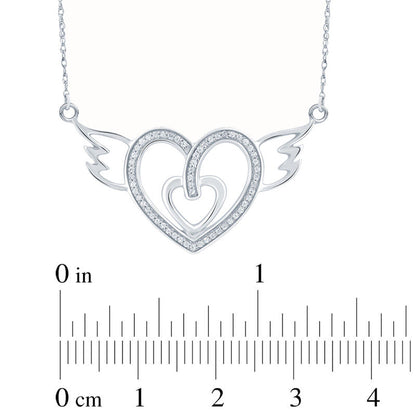 0.2 CT. T.W. Natural Diamond Double Heart with Wings Necklace in Sterling Silver