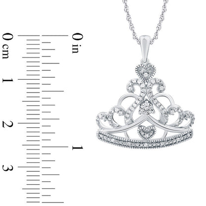0.17 CT. T.W. Natural Diamond Antique Vintage-Style Heart Crown Pendant in Sterling Silver