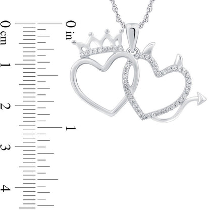 0.13 CT. T.W. Natural Diamond Crown and Devil Double Heart Pendant in Sterling Silver