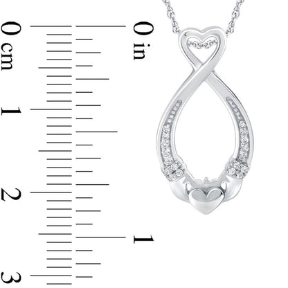 Natural Diamond Accent Claddagh Heart Loop Pendant in Sterling Silver
