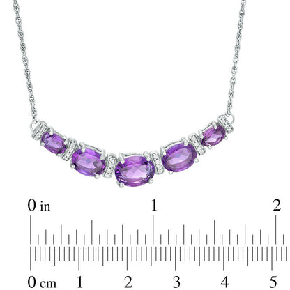Oval Amethyst and 0.1 CT. T.W. Natural Diamond Graduated Five Stone Necklace in Sterling Silver