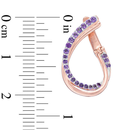 Amethyst Twist Teardrop Hoop Earrings in 10K Rose Gold
