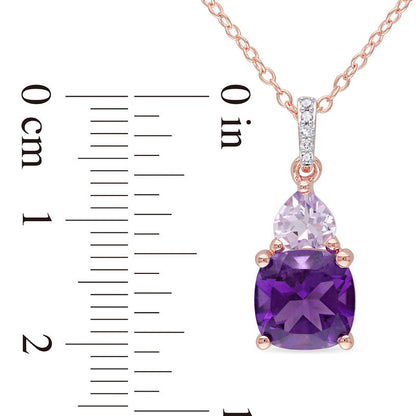 Amethyst and Natural Diamond Accent Pendant in Sterling Silver with Rose Rhodium