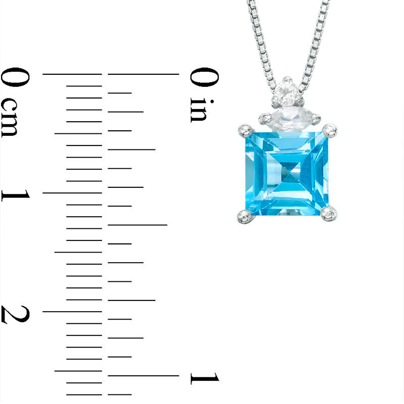 Princess-Cut Blue and White Topaz Pendant in Sterling Silver