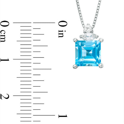 Princess-Cut Blue and White Topaz Pendant in Sterling Silver