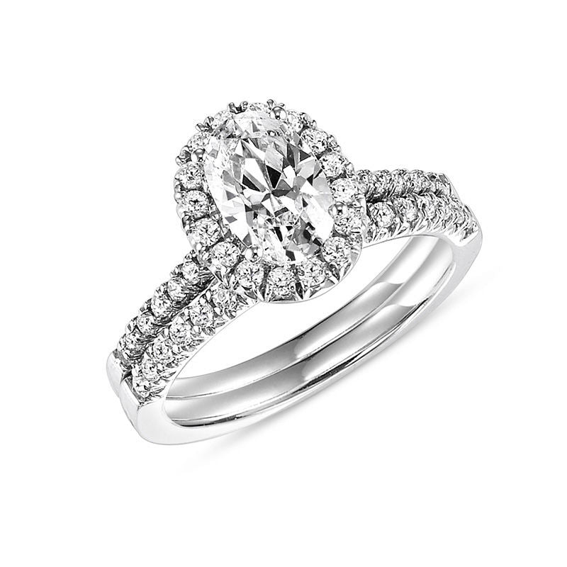 3/4 CT. T.W. Oval Diamond Frame Bridal Engagement Ring Set in 14K White Gold