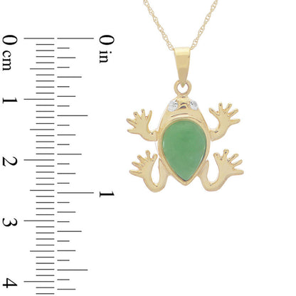 Jade and Natural Diamond Accent Frog Pendant in 10K Yellow Gold