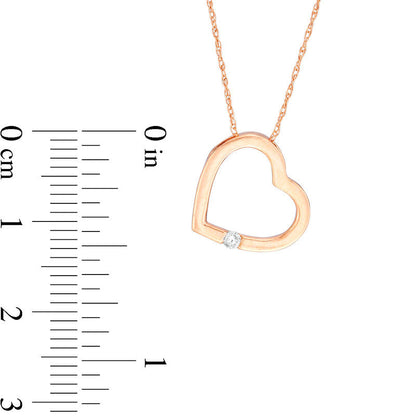 Natural Diamond Accent Tilted Heart Pendant in 10K Rose Gold