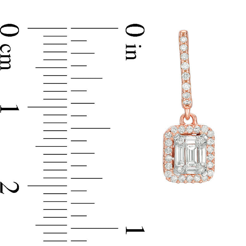 0.5 CT. T.W. Composite Baguette Diamond Rectangle Frame Drop Earrings in 14K Rose Gold