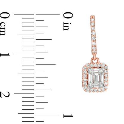 0.5 CT. T.W. Composite Baguette Diamond Rectangle Frame Drop Earrings in 14K Rose Gold
