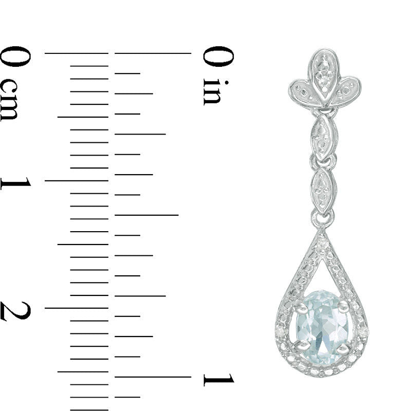 Oval Aquamarine and Diamond Accent Teardrop Earrings in 10K White Gold