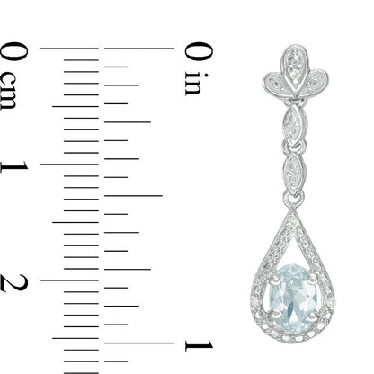 Oval Aquamarine and Diamond Accent Teardrop Earrings in 10K White Gold