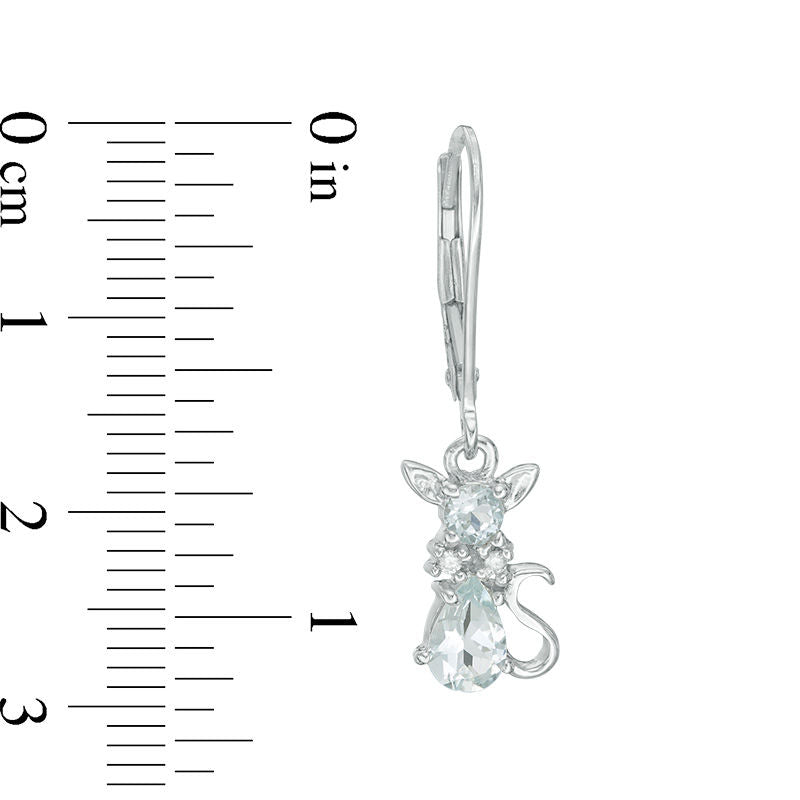 Oval and Round Aquamarine and Diamond Accent Cat Drop Earrings in 10K White Gold