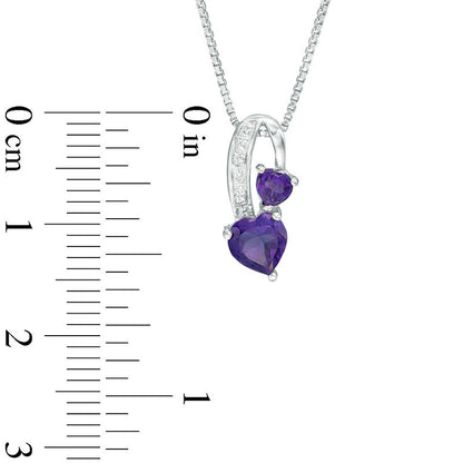 Heart-Shaped Amethyst and Natural Diamond Accent Pendant in Sterling Silver