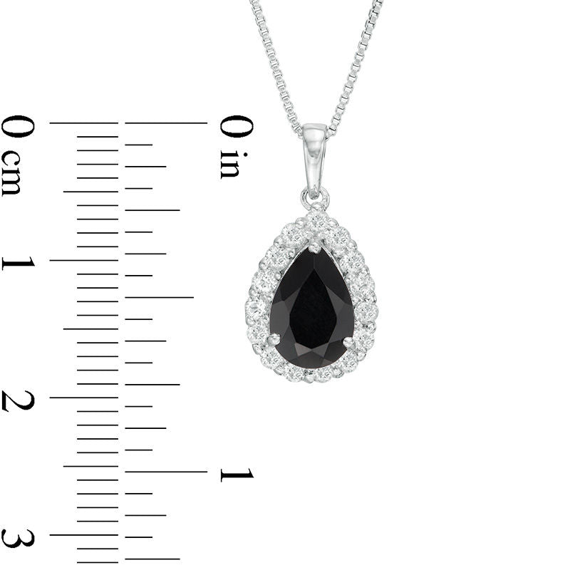 Pear-Shaped Onyx and White Topaz Frame Pendant in Sterling Silver