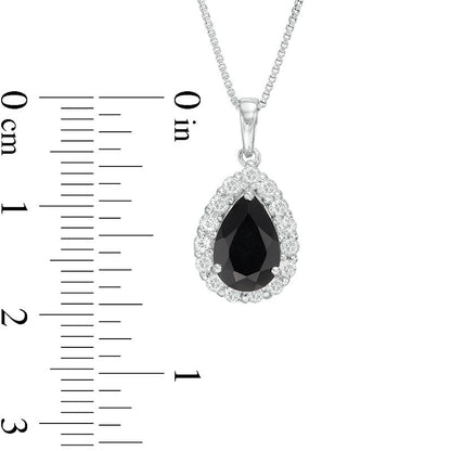 Pear-Shaped Onyx and White Topaz Frame Pendant in Sterling Silver