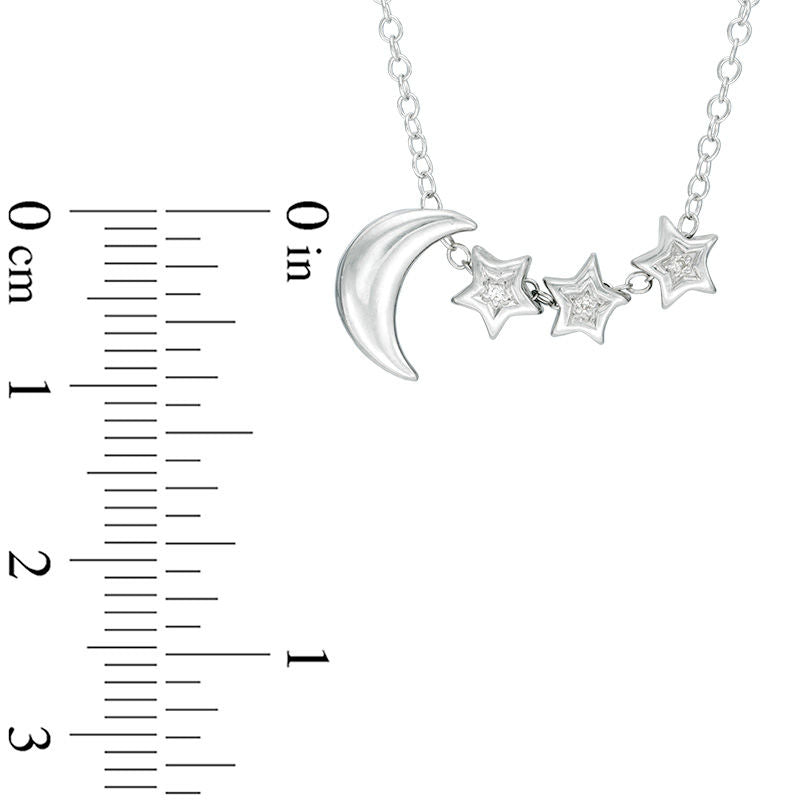 Natural Diamond Accent Moon and Stars Necklace in Sterling Silver