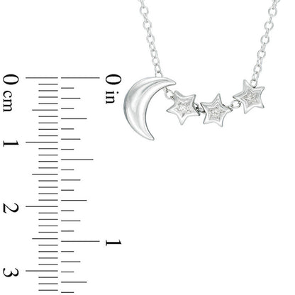 Natural Diamond Accent Moon and Stars Necklace in Sterling Silver