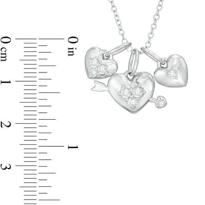 0.33 CT. T.W. Natural Diamond Three Heart Charms Pendant in Sterling Silver