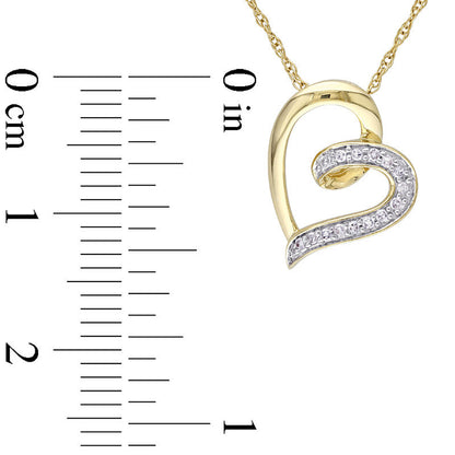 Natural Diamond Accent Tilted Swirl Heart Pendant in 10K Yellow Gold - 17"