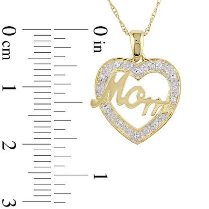 Natural Diamond Accent "Mom" Heart Pendant in 10K Yellow Gold - 17"