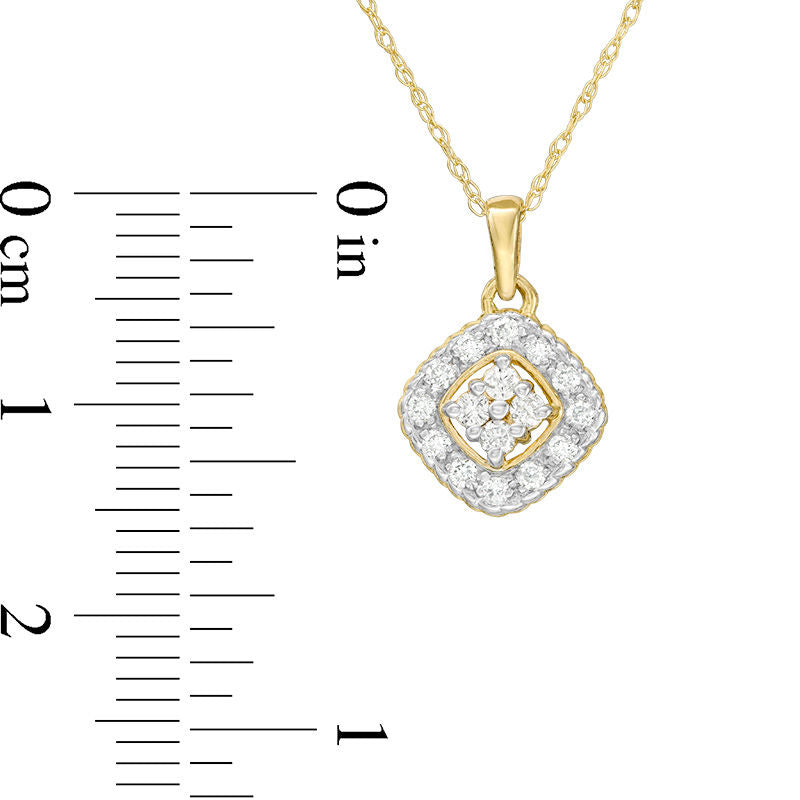 0.2 CT. T.W. Composite Natural Diamond Tilted Cushion Frame Pendant in 10K Yellow Gold
