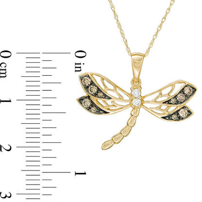 0.25 CT. T.W. Champagne and White Natural Diamond Dragonfly Pendant in 10K Yellow Gold
