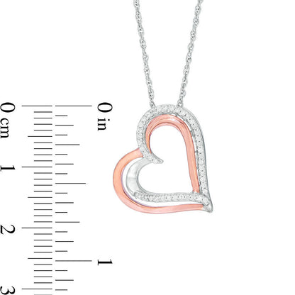 0.1 CT. T.W. Natural Diamond Tilted Overlay Double Heart Pendant in Sterling Silver and 10K Rose Gold