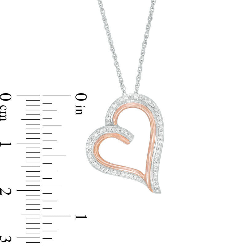 0.2 CT. T.W. Natural Diamond Tilted Heart Pendant in Sterling Silver and 10K Rose Gold