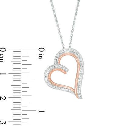 0.2 CT. T.W. Natural Diamond Tilted Heart Pendant in Sterling Silver and 10K Rose Gold