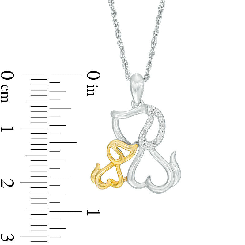 Natural Diamond Accent Dog and Puppy Pendant in Sterling Silver and 10K Yellow Gold