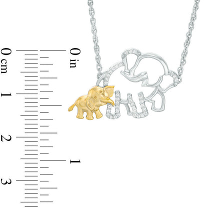 0.1 CT. T.W. Natural Diamond Elephant and Calf Necklace in Sterling Silver and 10K Yellow Gold