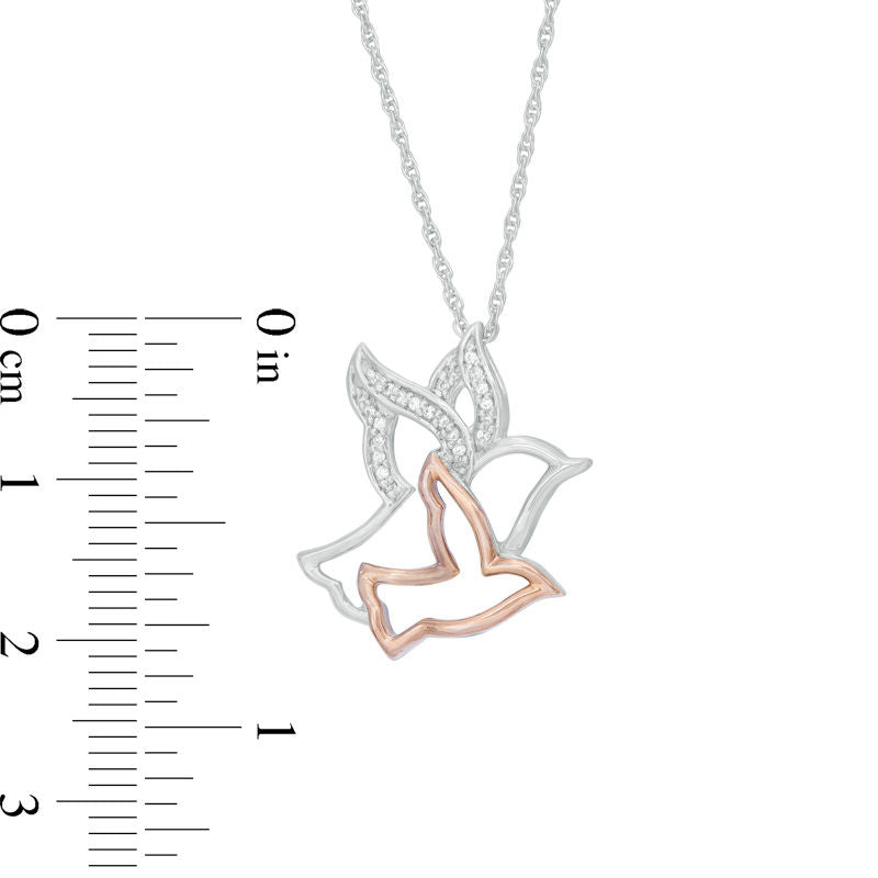 Natural Diamond Accent Birds Pendant in Sterling Silver and 10K Rose Gold