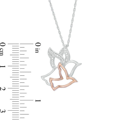Natural Diamond Accent Birds Pendant in Sterling Silver and 10K Rose Gold