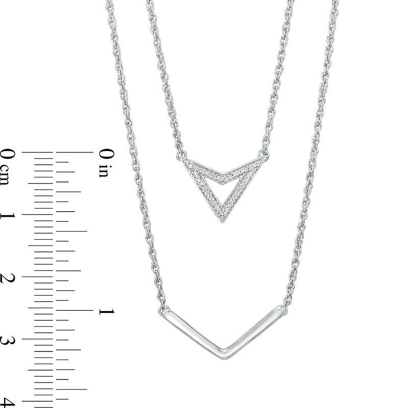 Natural Diamond Accent Triangle and Chevron Double Strand Necklace in Sterling Silver - 20"